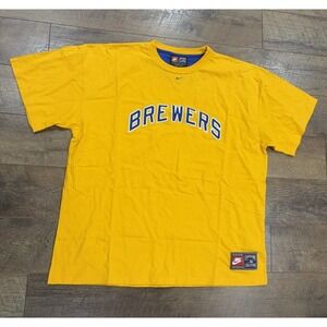 Vintage Y2k Nike Center Swoosh Milwaukee Brewers Cooperstown Tee Yellow XXL